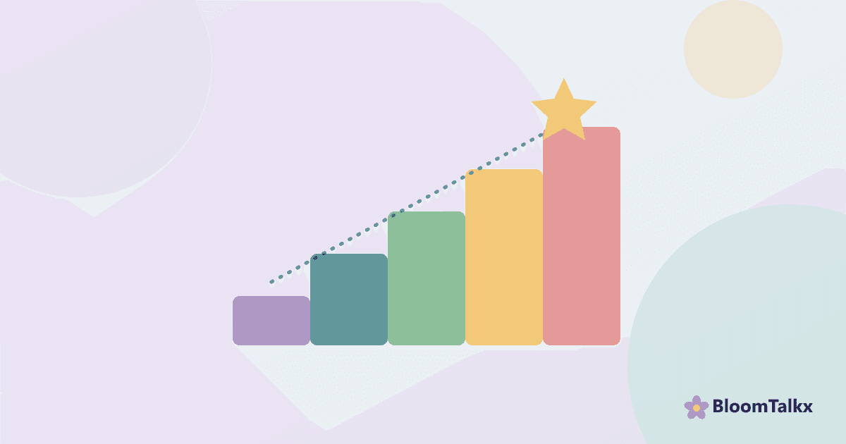 Illustration of rising steps leading to a star, representing step-by-step skill building in ABA therapy — BloomTalkx parent guide