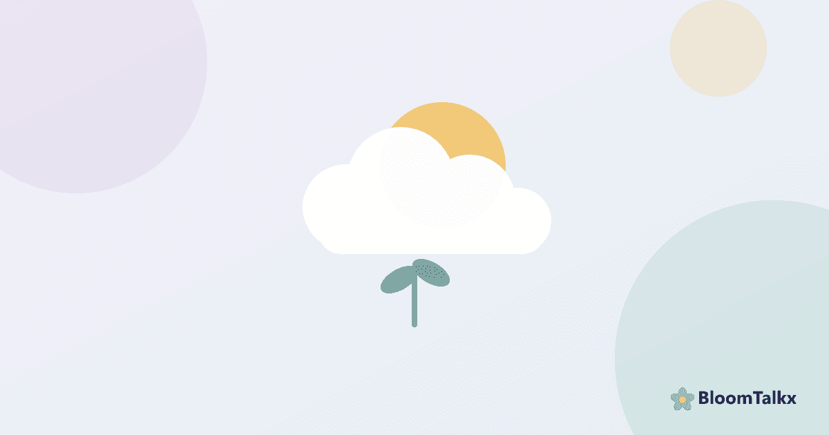 Illustration of a sun breaking through a cloud above a small green sprout — BloomTalkx article on depression in Pakistani families