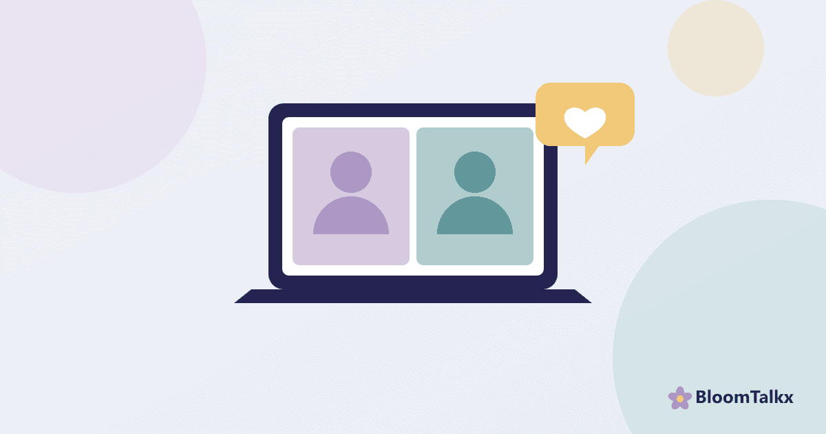 Illustration of a laptop showing a video session between a therapist and a client — BloomTalkx guide to online therapy in Pakistan