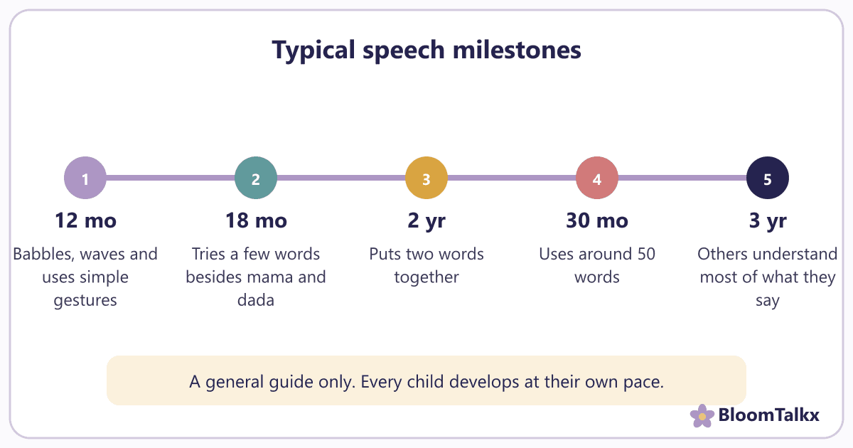 Timeline of typical speech milestones from 12 months to 3 years — BloomTalkx